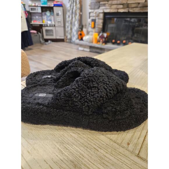 FitFlop Women's Black Iqushion Teddy Cross Slides Size 11 Casual - Picture 3 of 6